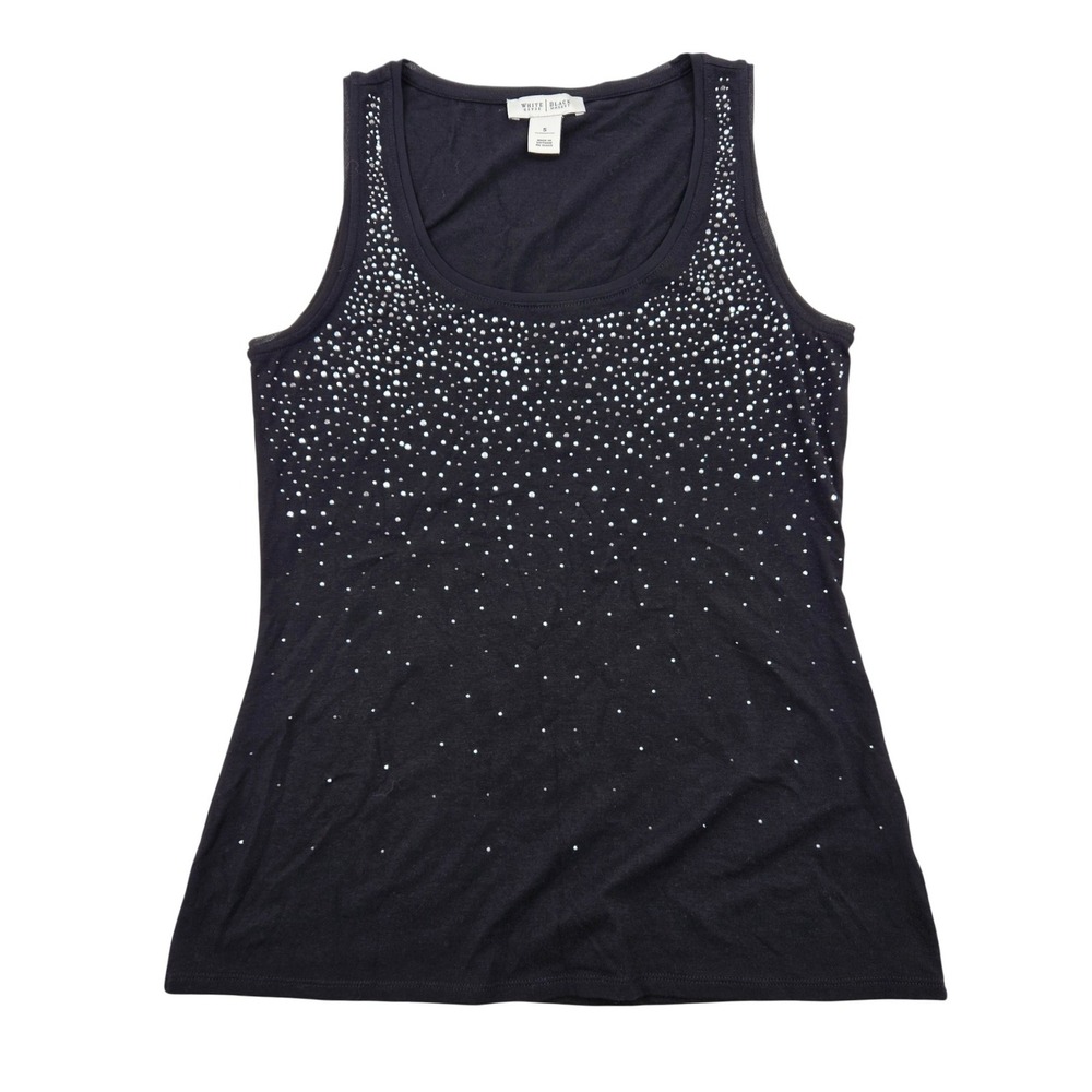 White House Black Market Rhinestone Embellished Tank Top Black Small